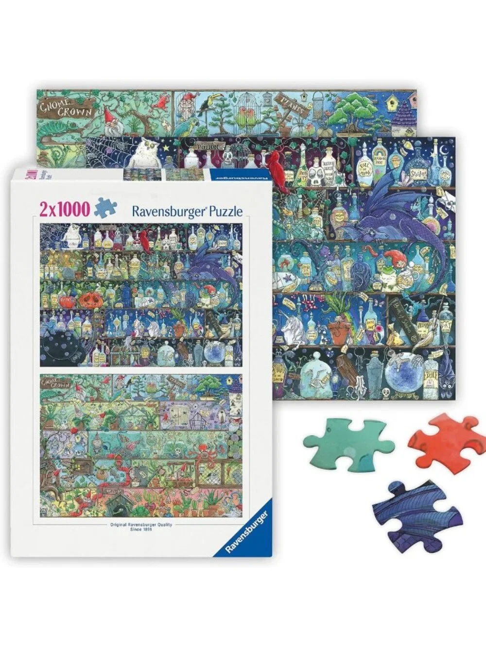 Vivid Colors Jigsaw Puzzle Set - 2 x 1000 Pieces - Mysterious Potions & Garden